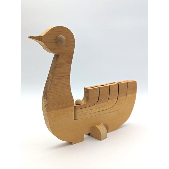 1970's Scandinavian Design Vintage Wooden Dove Bird Candelabra Candle Holder - Picture 1 of 8